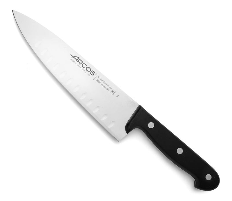 Arcos Chef Knife Granton 8 Inch Stainless Steel. Cooking Knife to Cut and Peel Small Food. Ergonomic Polyoxymethylene Handle and 200mm Blade. Series Universal. Color Black - Image 1